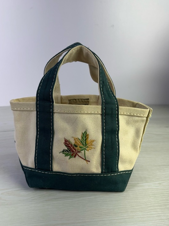 L.L. Bean Handbags - Vintage L.L.Bean Micro Mini Boat and Tote Bag Green White autumn leaf